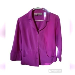 Kathy Che stretch Pink button up quarter sleeve lilac blouse with pockets